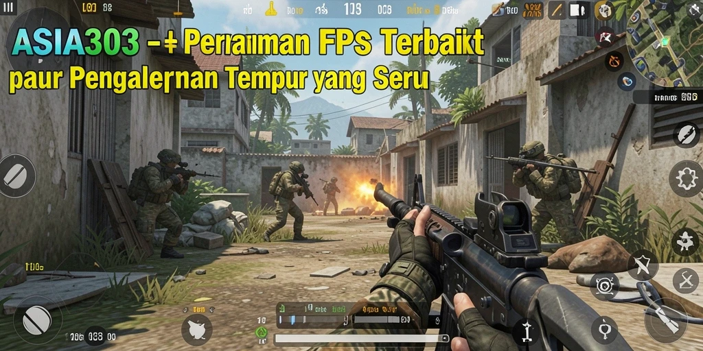 Screenshot utama ASIA303 menunjukkan aksi pertempuran mendebarkan dalam mode FPS.