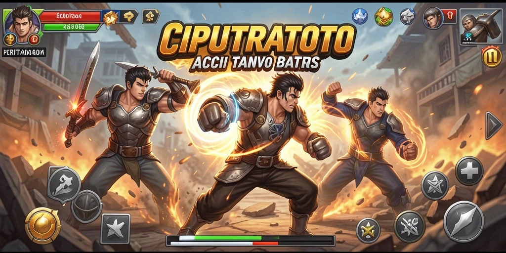 Screenshot utama CIPUTRATOTO menampilkan pertarungan epik dengan karakter beraksi.
