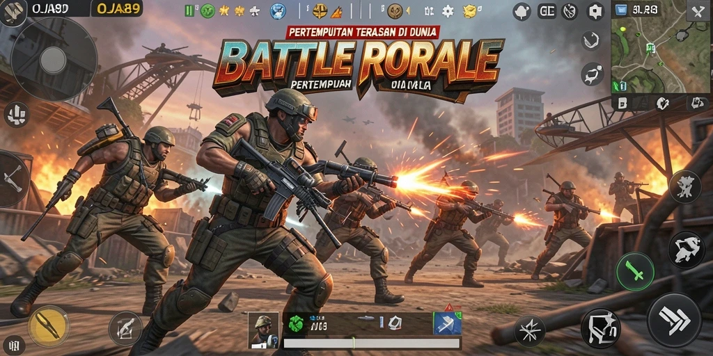 Screenshot OJA89 menampilkan pertarungan intens dan tindakan gameplay Battle Royale.