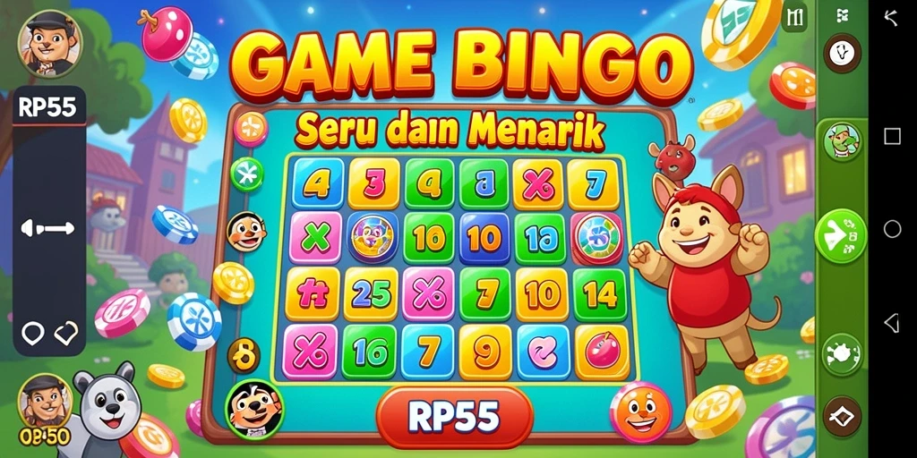Screenshot gameplay RP55 menampilkan aksi seru dalam permainan Bingo.