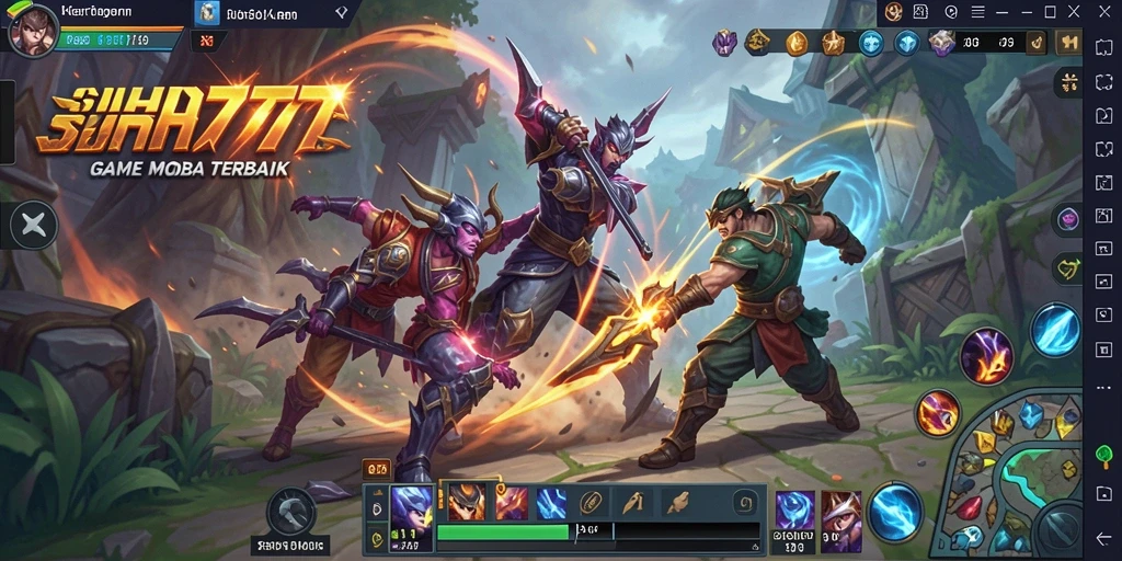 Tampilan gameplay menarik dalam SUHU777, menampilkan pertempuran tim yang seru.